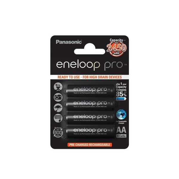 4x Panasonic eneloop Pro Akkus black f. Rollei Sportsline 90